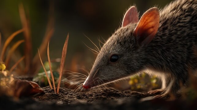 Marsupial foraging outdoors