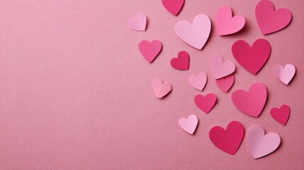 Obraz premium Romantic february 14 flat lay with pink paper hearts