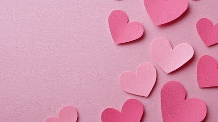 Obraz premium Romantic february 14 flat lay with pink paper hearts