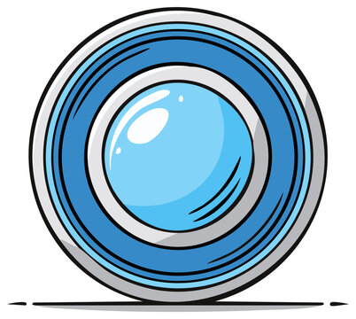 Round Blue Camera Lens Object With Reflection Cartoon Drawing Style Digital Illustration