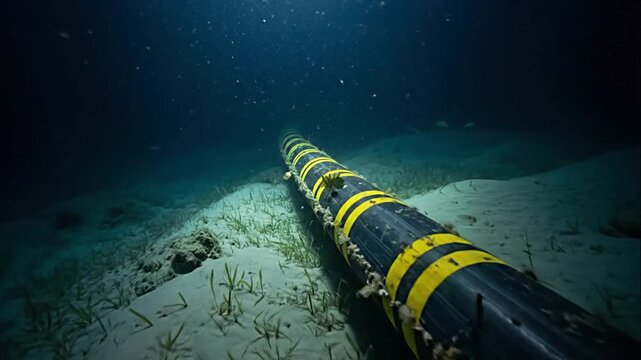 Underwater Communication Cable on Sandy Seabed, Black and Yellow Line Texture