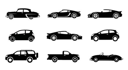 Collection of Diverse Car Silhouettes.