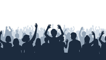 Naklejka premium Crowd of people with hands raised in celebration.