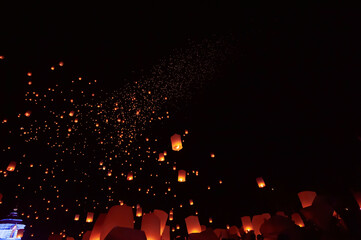 Floating lanterns take place during Thailand's Loi Krathong festival on the night of the full moon.