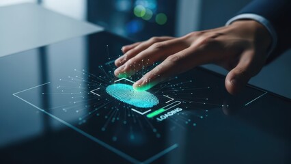 Fingerprint authentication unlocks modern technology with futuristic loading sequence
