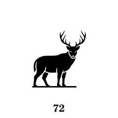Fototapeta premium Silhouette of a stag with large antlers standing on a white background.