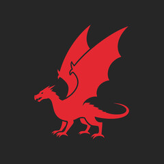 Red dragon emblem with wings on a black background.