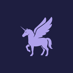Illustration of a unicorn with wings on a dark background.
