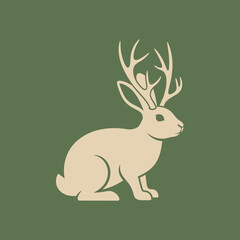 Illustration of a rabbit with large antlers on a green background.