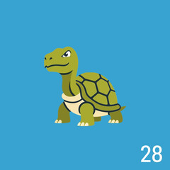 Cartoon turtle with a determined expression on a blue background.