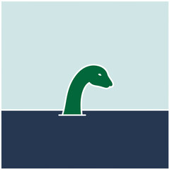 Simplified illustration of a dinosaur emerging from water.