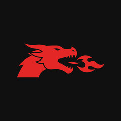 Red dragon logo with fire-breathing design on black background