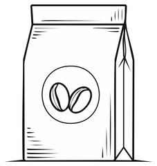Coffee bag line art design with beans logo for packaging or merchandise.