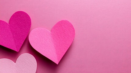 Fototapeta premium Minimal paper hearts on pink for valentine greeting design