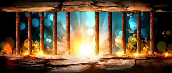 Light of Hope and Freedom Breaking Through Rusty Prison Bars