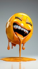 Melting Laughing Emoji 3D Render with Dripping Orange Paint