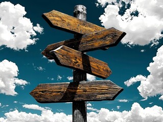Blank Wooden Signpost with Many Directions Against Blue Sky - Choice and Future Concept Illustration