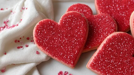 Red heart shaped sugar cookies for valentine treats