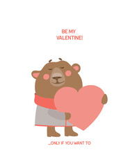 Valentine Day Clipart Cute Bear with Heart | Cartoon Bear Character, Be My Valentine Image, Sweet Animal Valentine Art for Cards, Prints & Romantic Designs