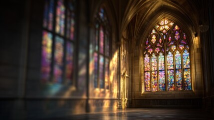 Fototapeta premium Stained glass windows church interior