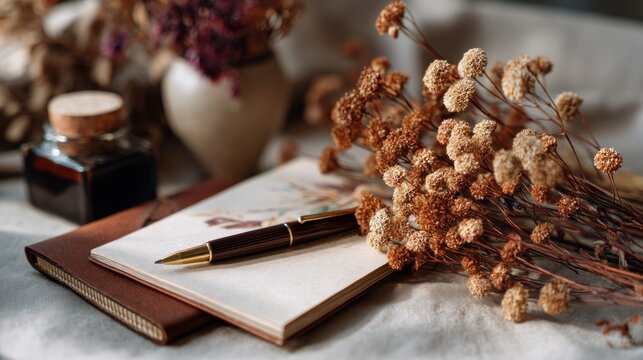 Dried flowers notebook pen