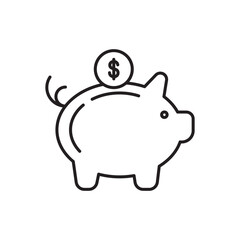 Piggy Bank With Dollar Coin Line Icon Savings Editable Stroke Vector EPS Illustration