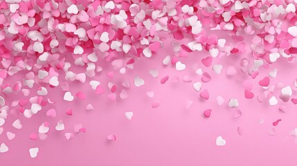 Obraz premium Valentines day card with heart confetti on pink background