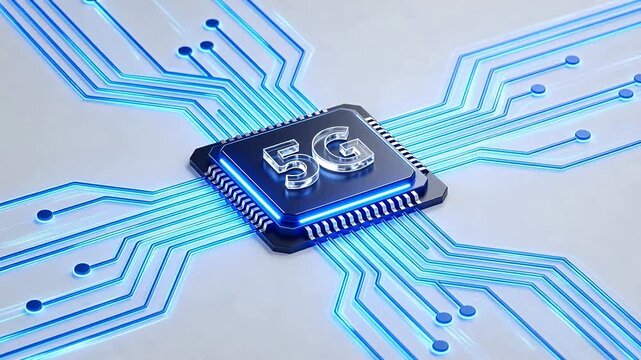 5G chip with glowing circuitry