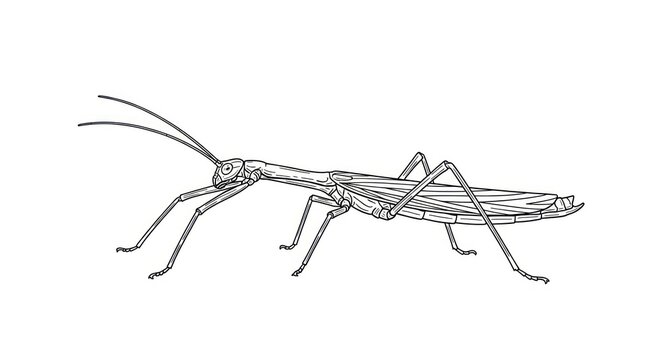 Detailed illustration of a stick insect on a white background