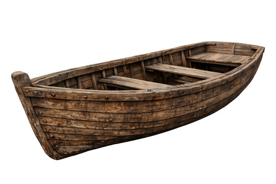 Vintage wooden rowboat showing a rustic and antique vessel, old timber dinghy for water travel with transparent background