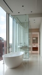 Modern bathroom design with glass walls and tub