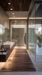 Sunlit modern bathroom with natural elements
