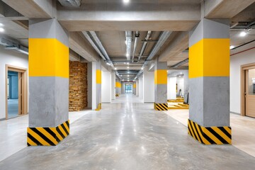 Fototapeta premium Long corridor in vast industrial parking garage interior