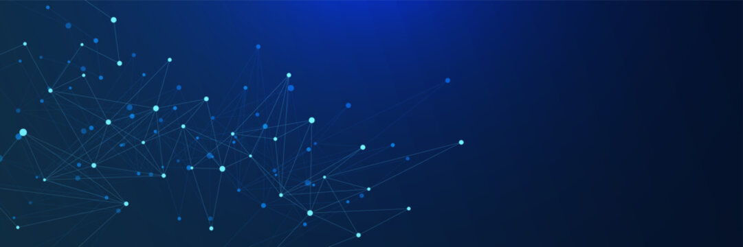 Futuristic connecting the dots and lines for network connection and global communication. Big data visualization. Design for science, technology and medical. Vector