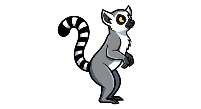 Cartoon image of a lemur standing on its hind legs, isolated.