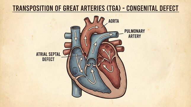 Medical diagram of transposition of great arteries heart defect