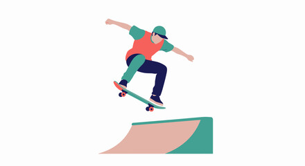 Fototapeta premium Dynamic skateboard jump trick over quarter pipe ramp