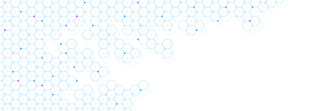 Hexagonal pattern with colorful dots for medical, science and technology on white background. Design for molecular structure and DNA concept. Vector