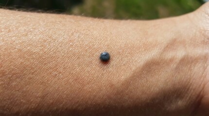 Fototapeta premium Close up view of blue nevus mole on human skin