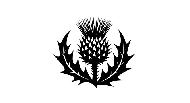 Stylized thistle image in black on white background design icon