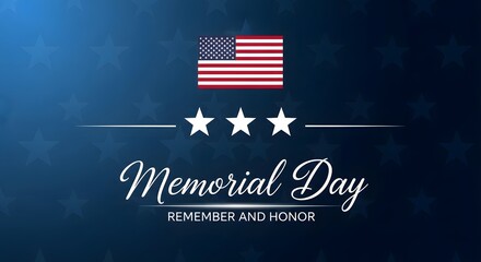 American flag with stars and Memorial Day text on blue background patriotic