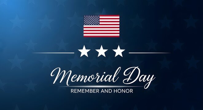 American flag with stars and Memorial Day text on blue background patriotic