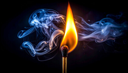 burning match on black background