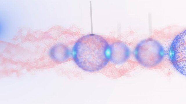 Animation of abstract pink pattern moving around crystal balls against white background