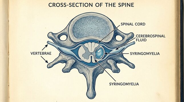 Vintage anatomical illustration of human spine cross section