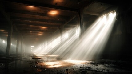 Fototapeta premium Industrial space sunlight beams