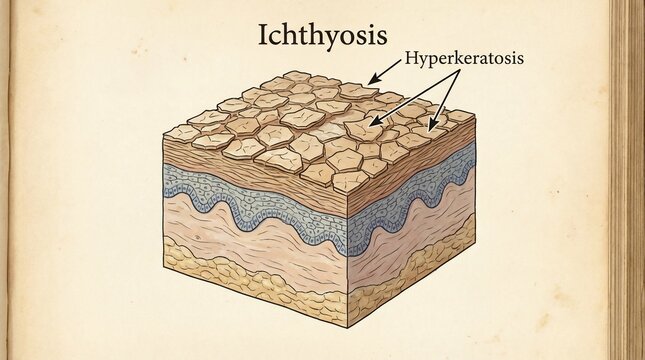Medical Illustration of Ichthyosis Skin Condition with Hyperkeratosis
