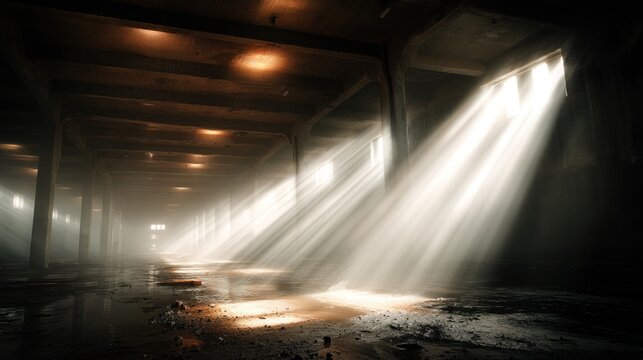 Industrial space sunlight beams