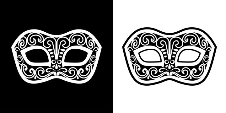 Carnival mask icon black and white silhouettes. Monochrom vector illustration. Flat design element