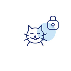 Obraz premium Cat and lock. Private pet profile, safety chip. Pixel perfect, editable stroke vector icon